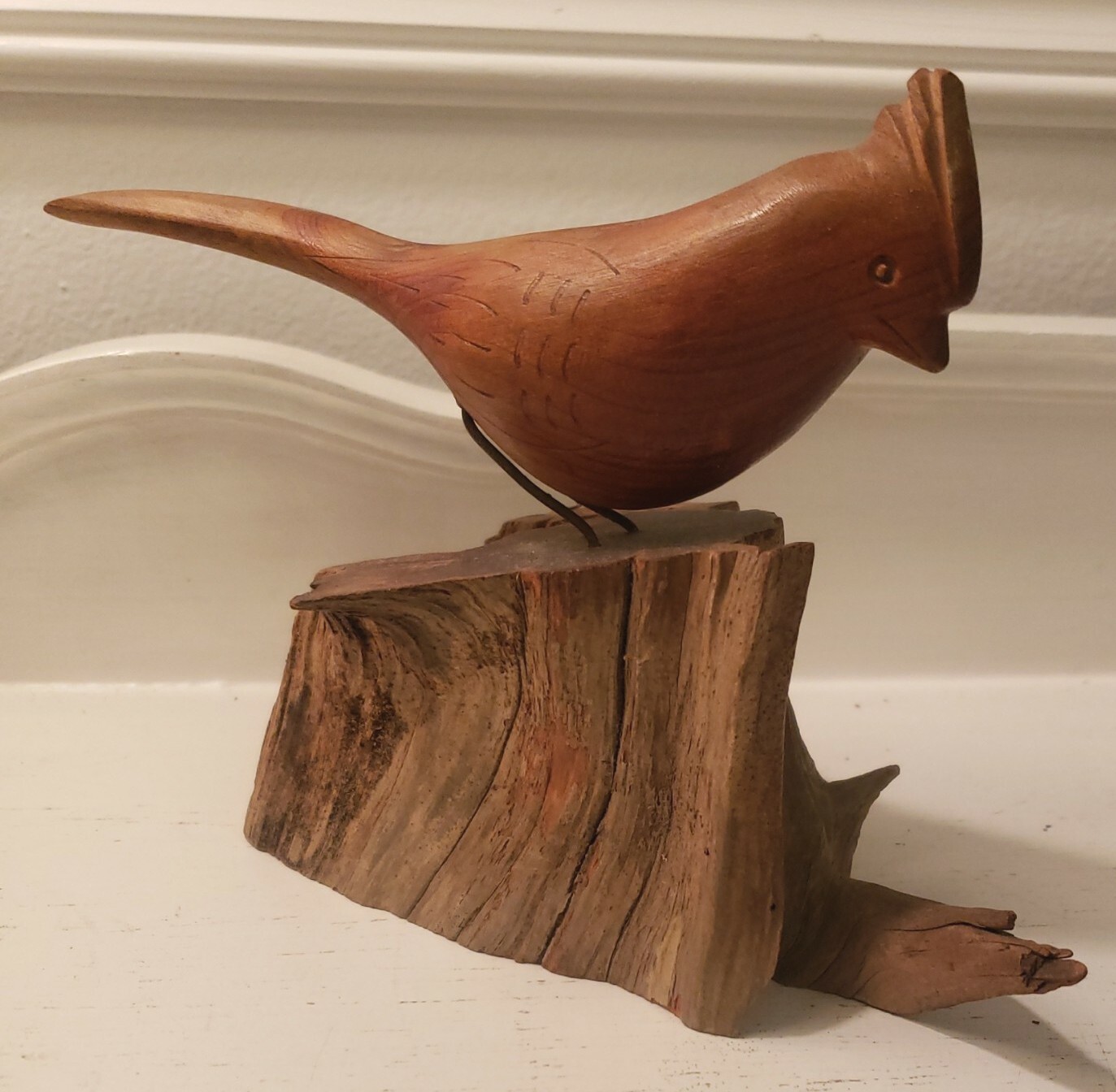 Randy Whaley Hand Carved Wood Bird Folk Art Carved Sculpture Driftwood, 1983