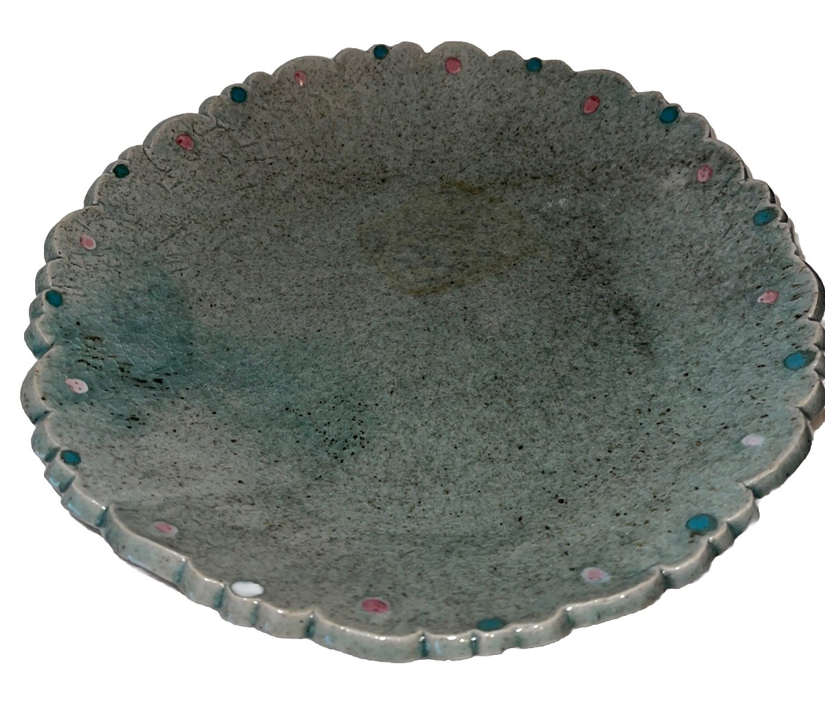Beautiful Pottery Plate Bowl 12 Inch Turquoise Polkadots
