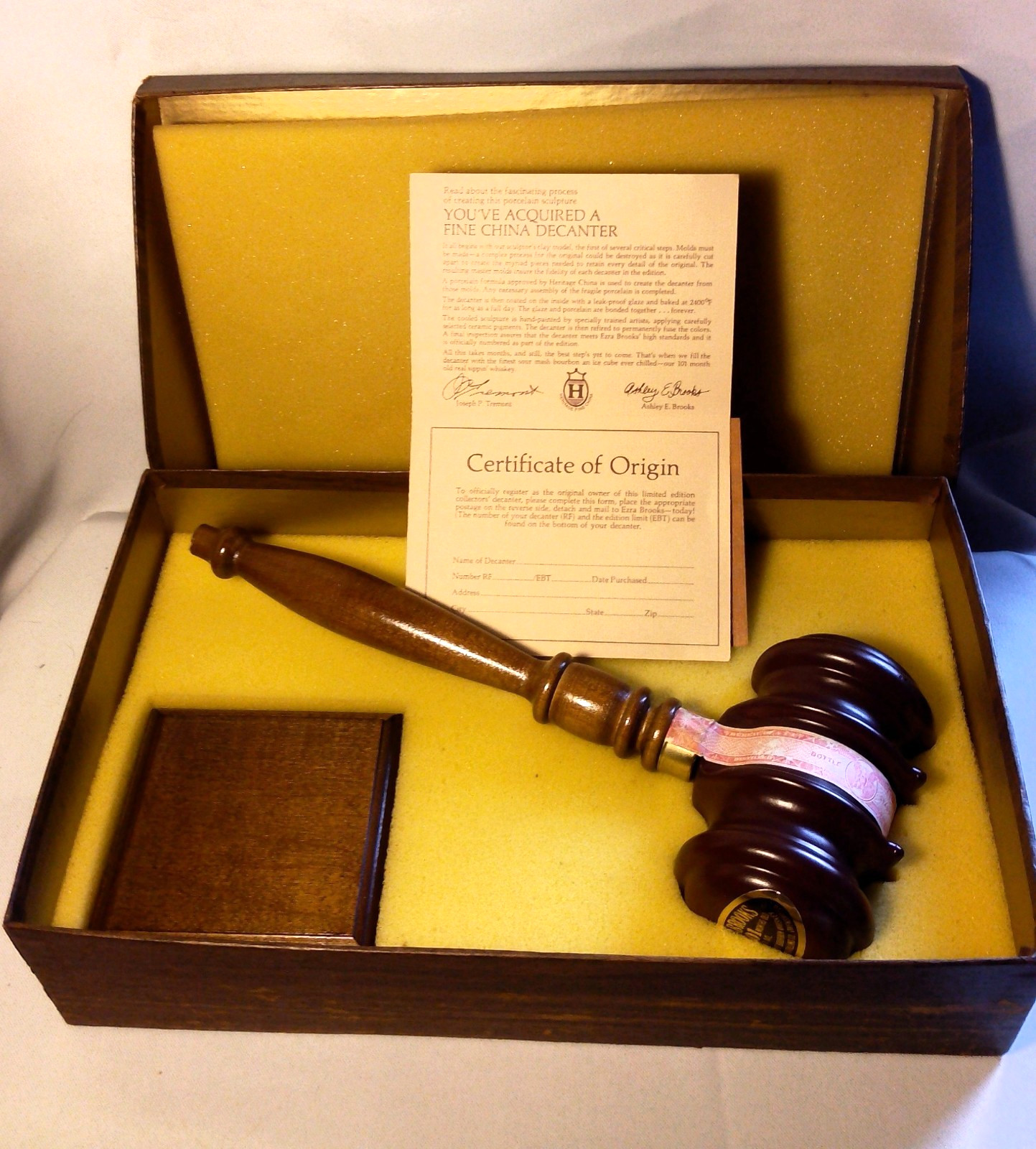 Vintage Ezra Brooks Gavel Decanter, 1982 Whiskey Collector Decanter