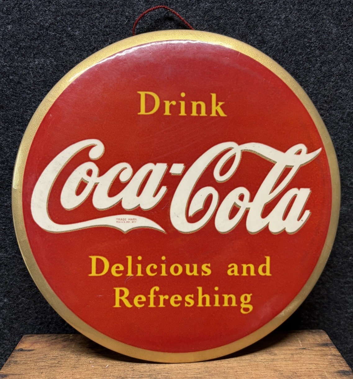 Vtg 1938 Drink Coca-Cola Delicious & Refreshing Celluloid 9” Sign Rare Soda Pop