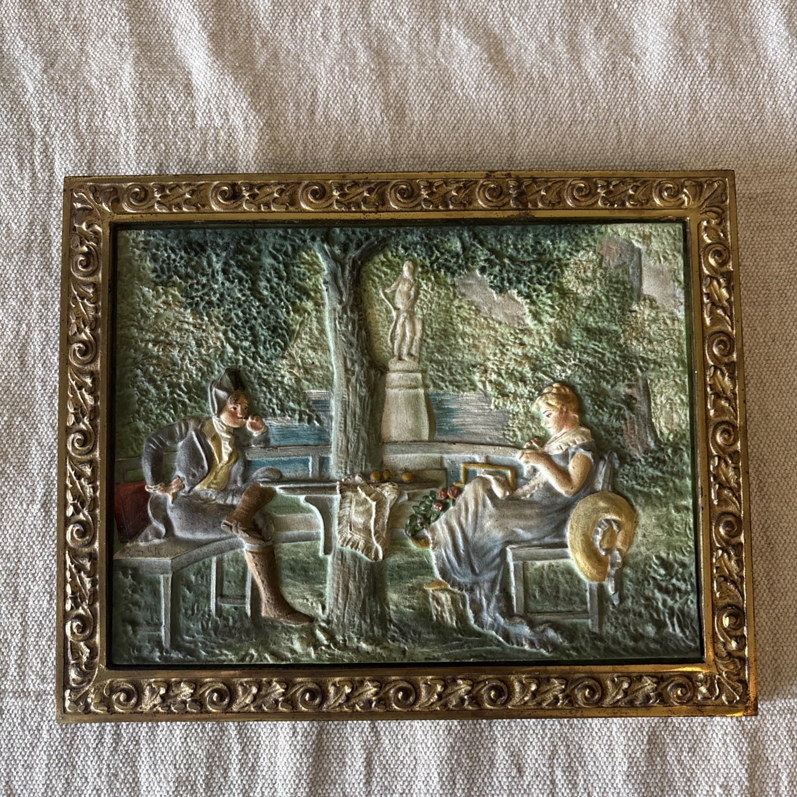 Antique Victorian Bradley & Hubbard Hand Painted Plaque Antique Victorian Bradley & Hubbard Hand Painted Plaque