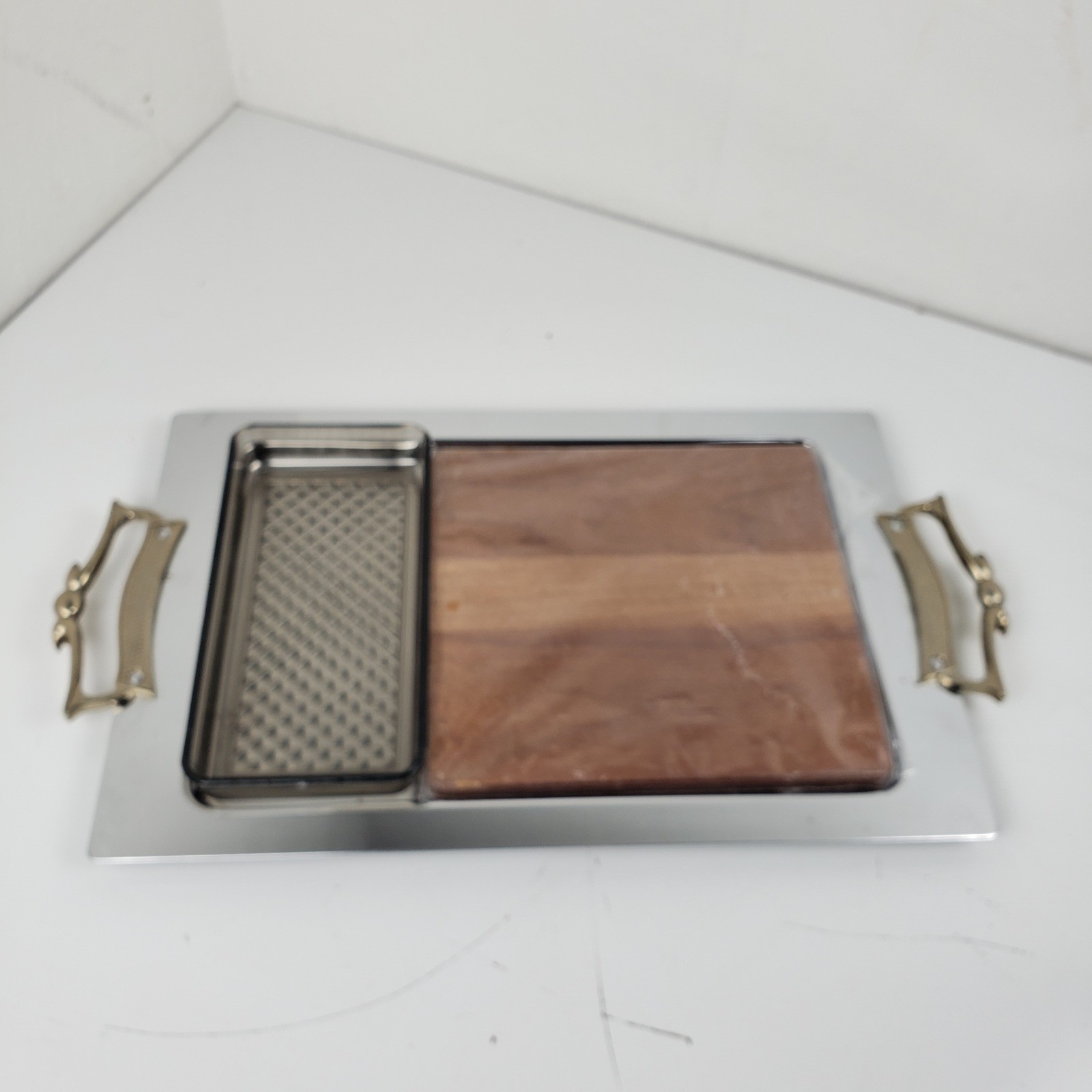 Vintage Kromex Chrome Serving Tray Charcuterie Wood Board Smoked Dish Insert MCM Vintage Kromex Chrome Serving Tray Charcuterie Wood Board Smoked Dish Insert MCM