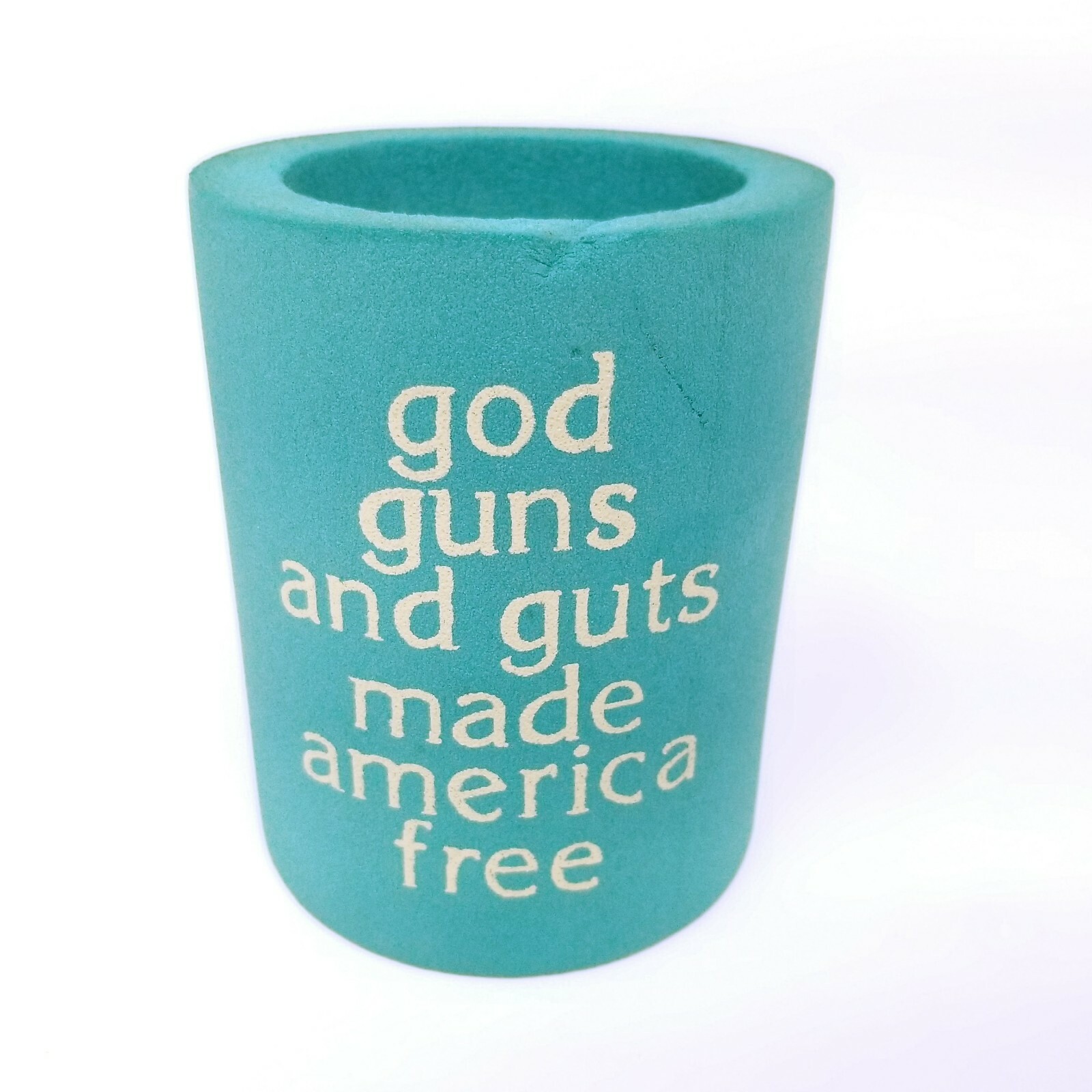 GOD GUNS and GUTS AMERICA FREE Foamie Beer Soda Can Koozie Coozie RARE Vintage