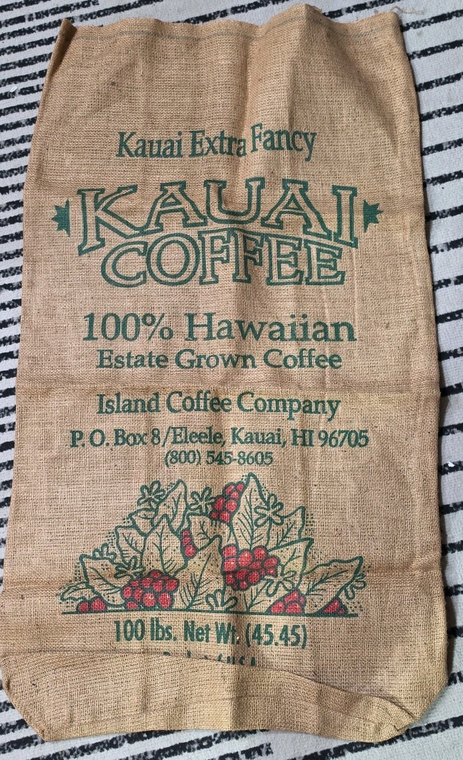 Vintage Kauai Coffee Burlap Sack Island Coffee Co Hawaii 100 lb Estate Grown LR
