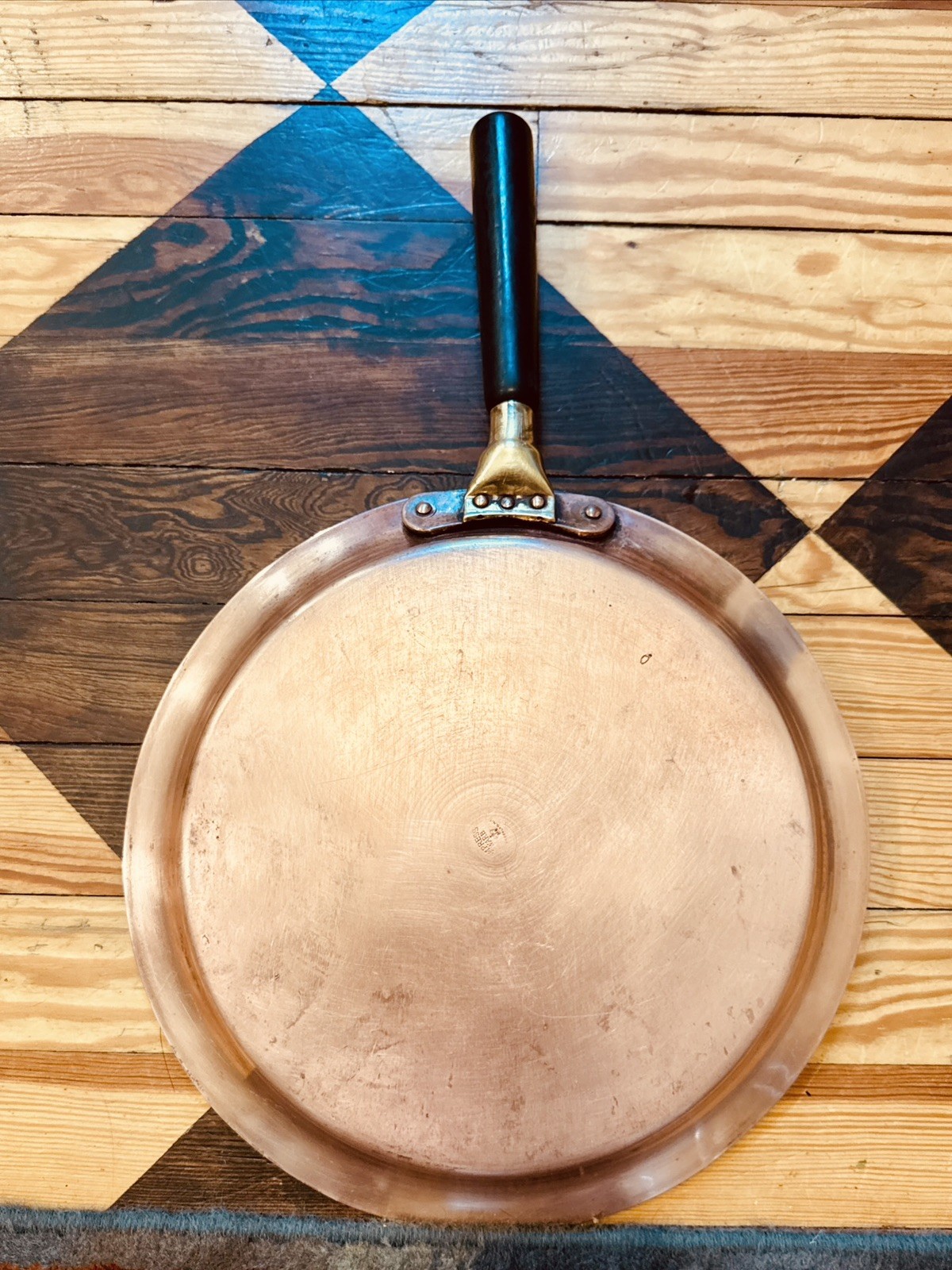 SOLID Copper Skillet RARE Vintage Empress Ware 11”, Brass, Wood Handle BRKLYN NY