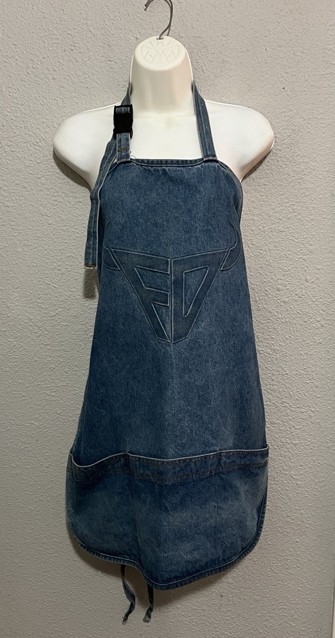 Vintage TYCA Denim Apron Embossed FD Bull Horn Logo Made in USA Workwear BBQ