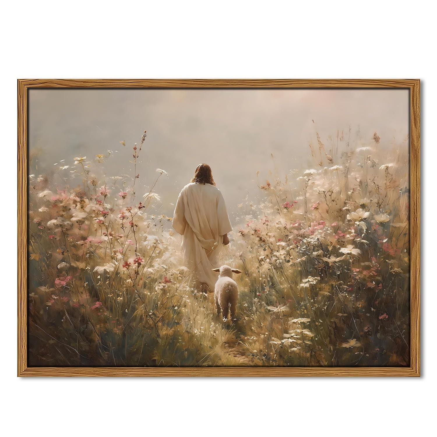 Jesus Leaves the 99 Sheep Wall Art, Christian Jesus and Lamb Pictures Wall De...
