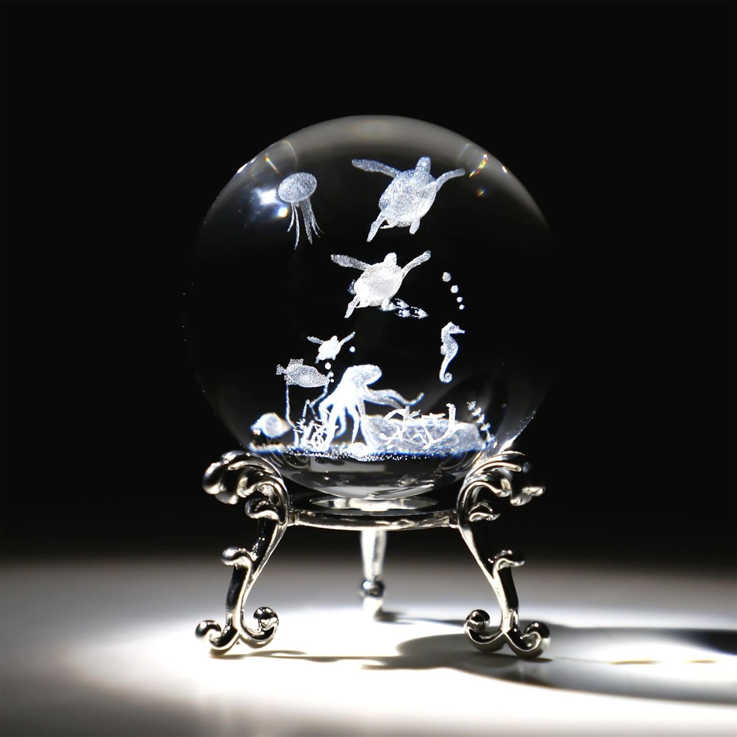 HDCRYSTALGIFTS 3D Laser Engraved Sea Turtle Crystal Ball with Stand 60mm Crystal
