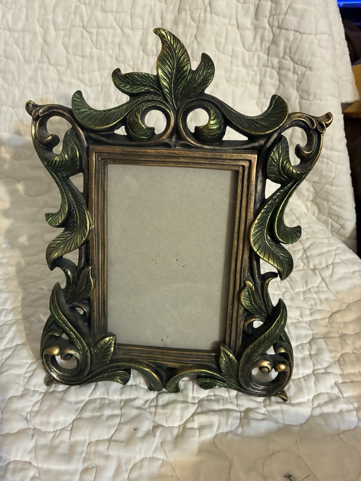 Vintage Ornate Cast Metal Picture Frame Rococo Baroque Green Verdigris Gold