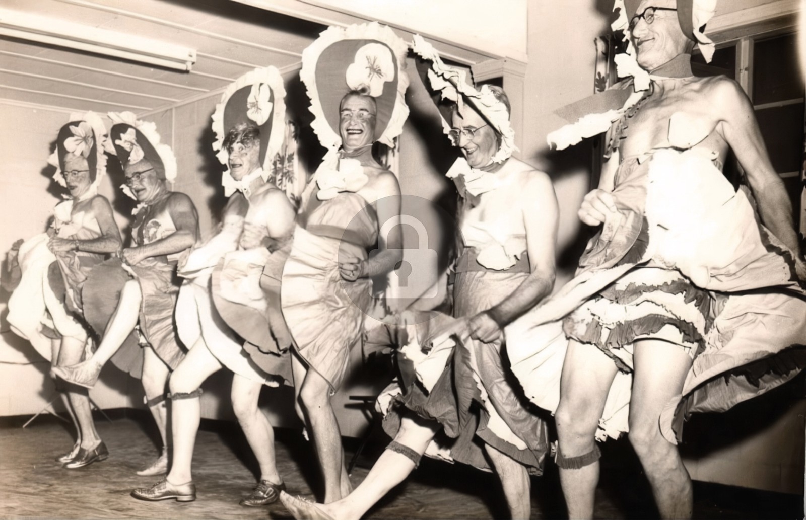 c1950 DRAG SUNBONNET CABARET DANCING MEN CROSS DRESSING RPPC Photo Postcard COPY