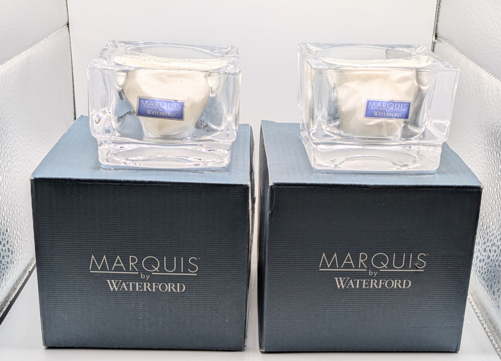 Marquis by Waterford City Votives Square  Shape Set of 2 New in Box 2.25\