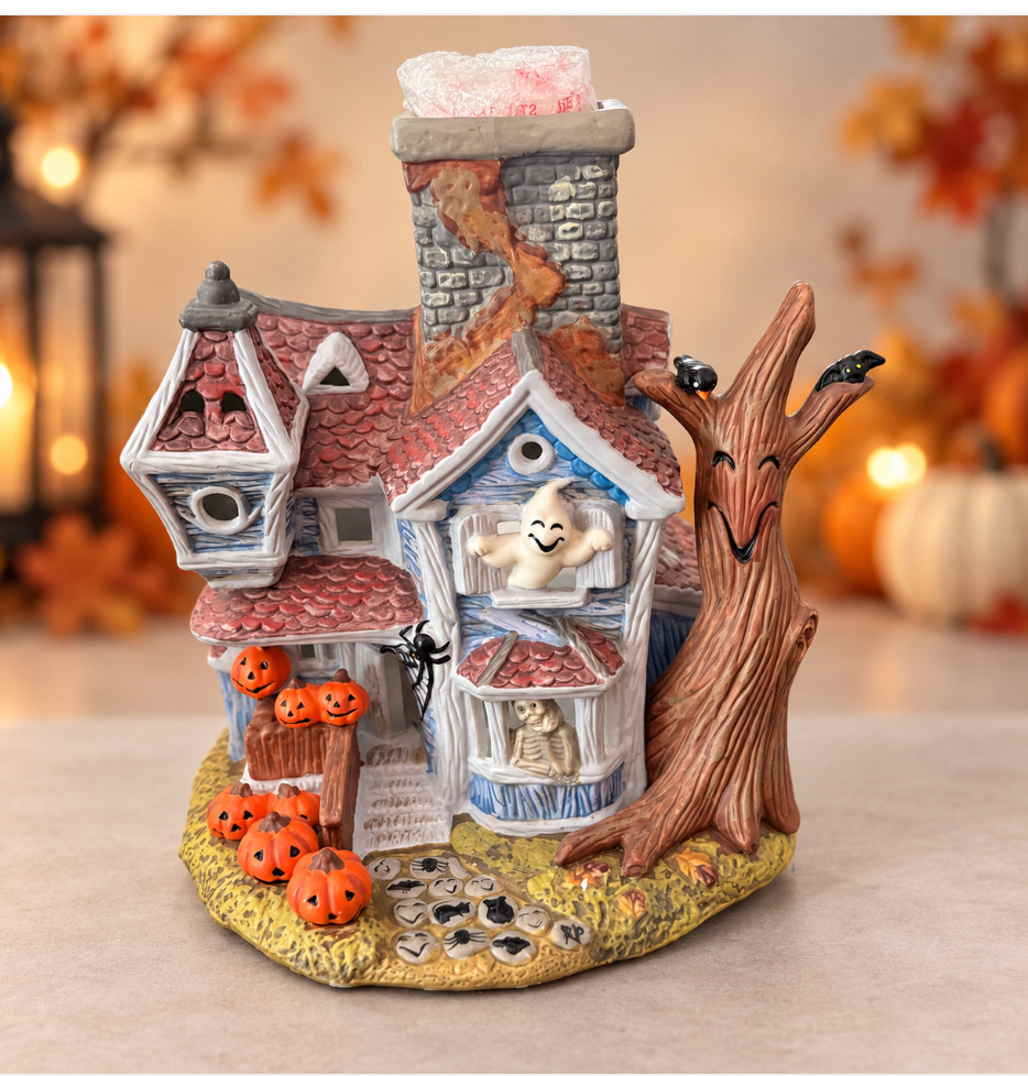 PartyLite P7862 Ghostly Tealight House Halloween Haunted House w Box Spinner PartyLite P7862 Ghostly Tealight House Halloween Haunted House w Box Spinner