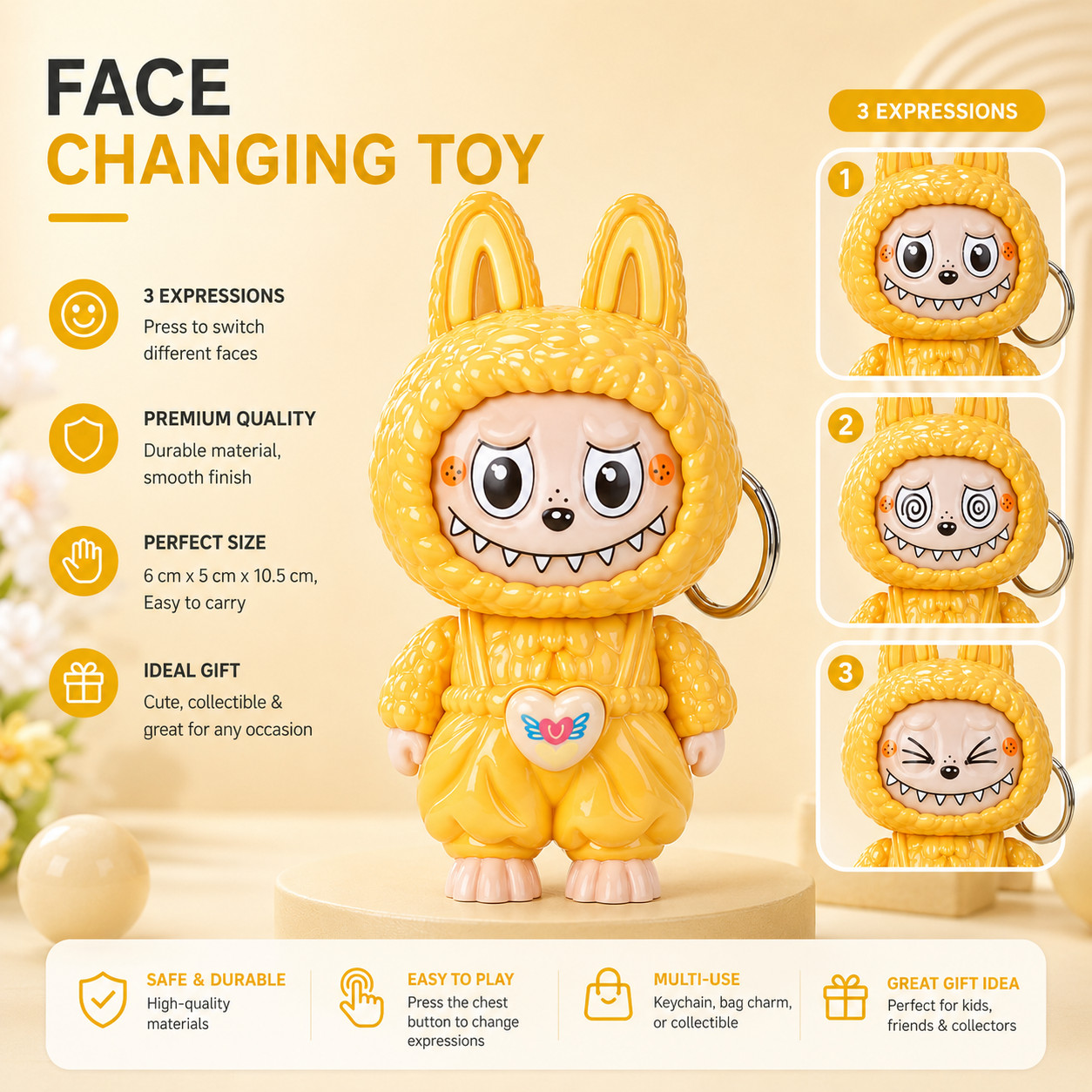 Cute Face Changing Monster Bunny Keychain Toy Colorful Bag Pendant Charm Gift