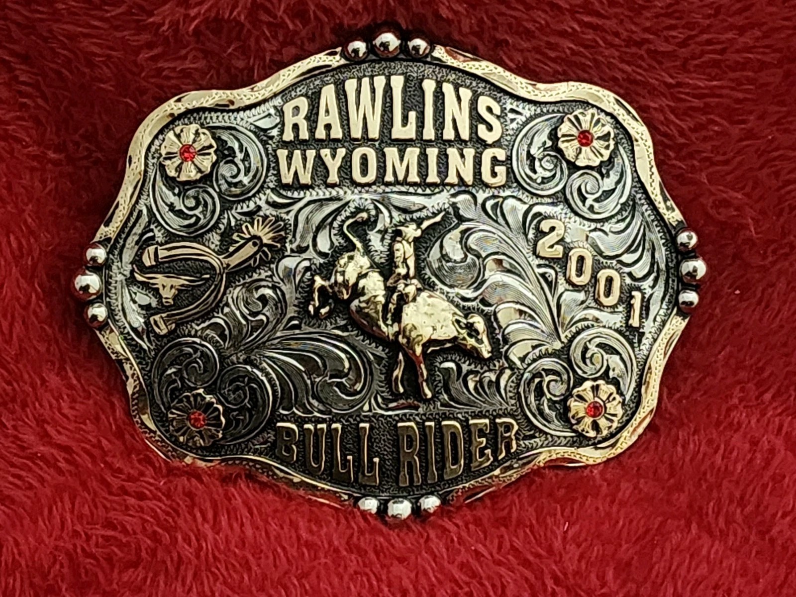 Rodeo BULLRIDING Championship Trophy Buckle☆Rawlins Wyoming☆2001☆Rare☆508
