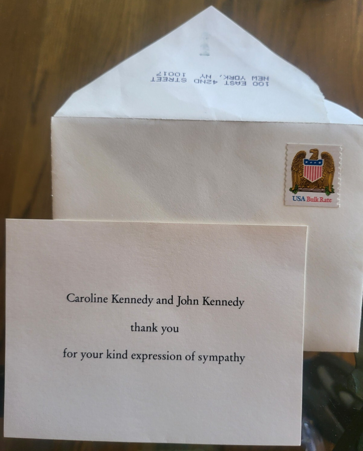 1994 Jackie Kennedy Memorial Thank You Card w/ Envelope – From JFK Jr & Caroline 1994 Jackie Kennedy Memorial Thank You Card w/ Envelope – From JFK Jr & Caroline