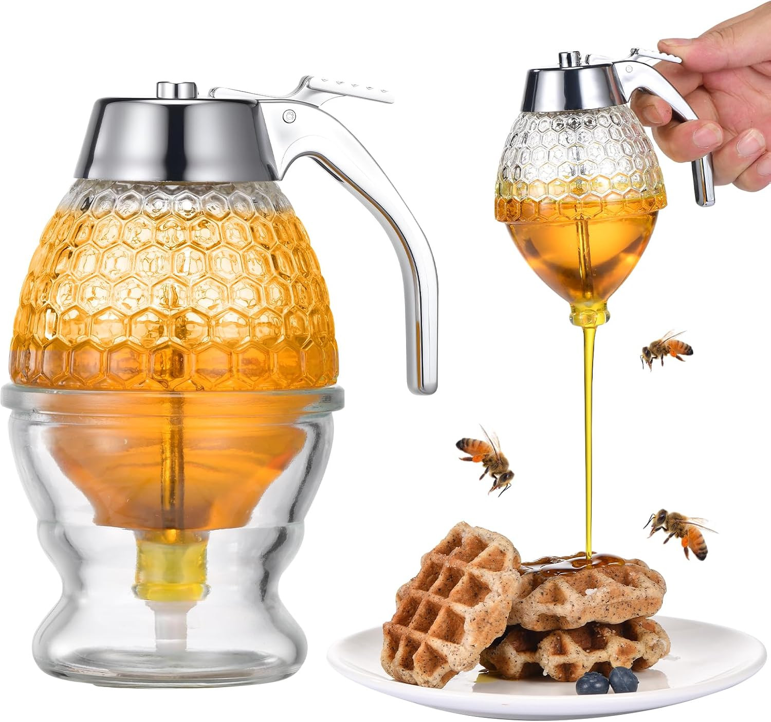 Honey Dispenser with Stand, 8Oz Honey Dispenser No Drip Glass
