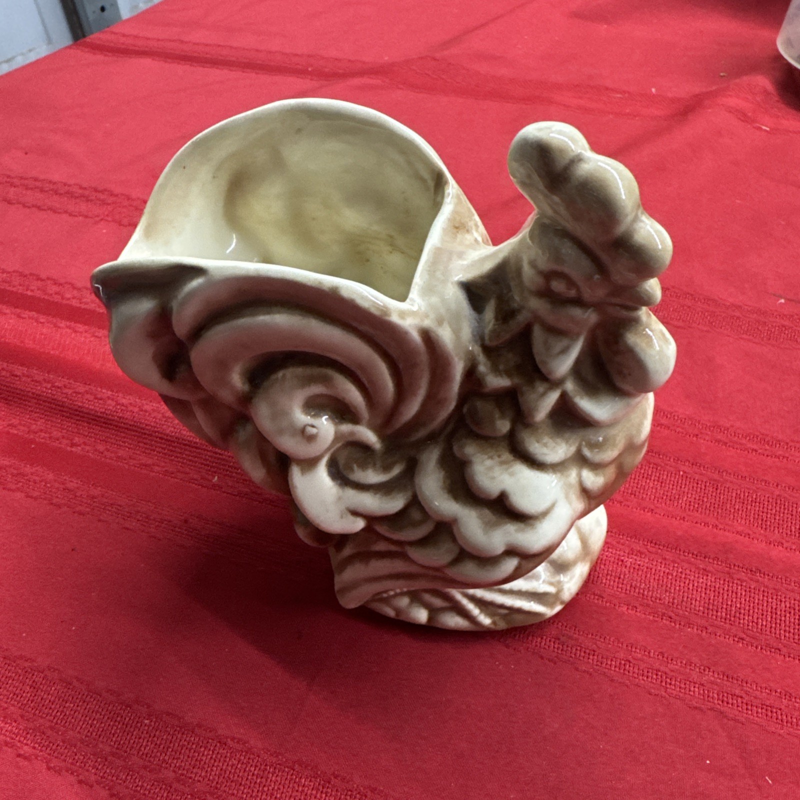 Ceramic Rooster Planter Holder Rustic Country Kitchen Chicken Brown 