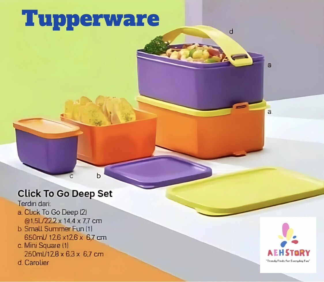 Tupperware Click To Go Stackable Containers – Lunch, Picnic & Meal Carrier Set