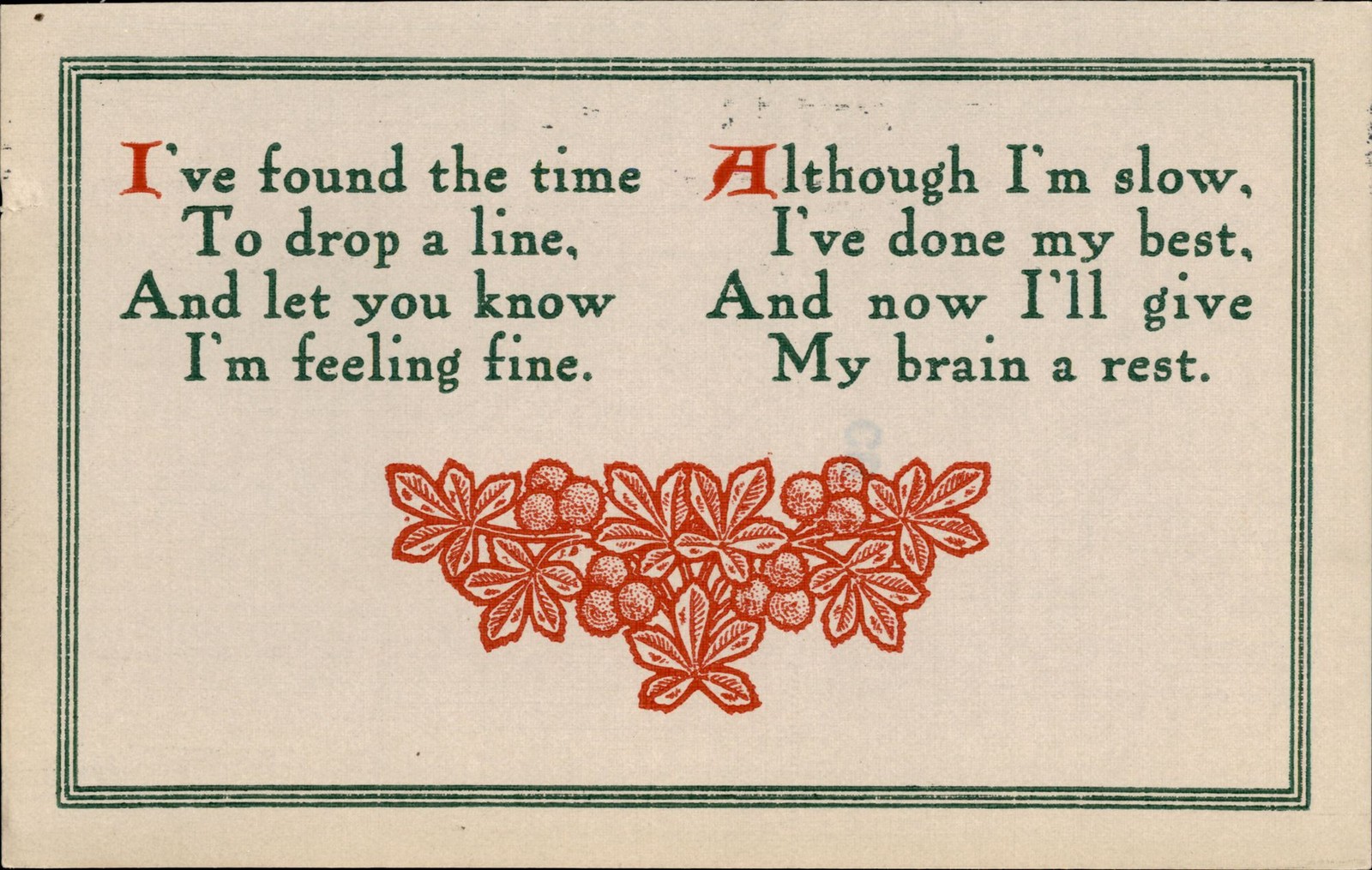 Linen Motto Postcard Lewis Printing Co Albert Lea MN Poem Drop a Line