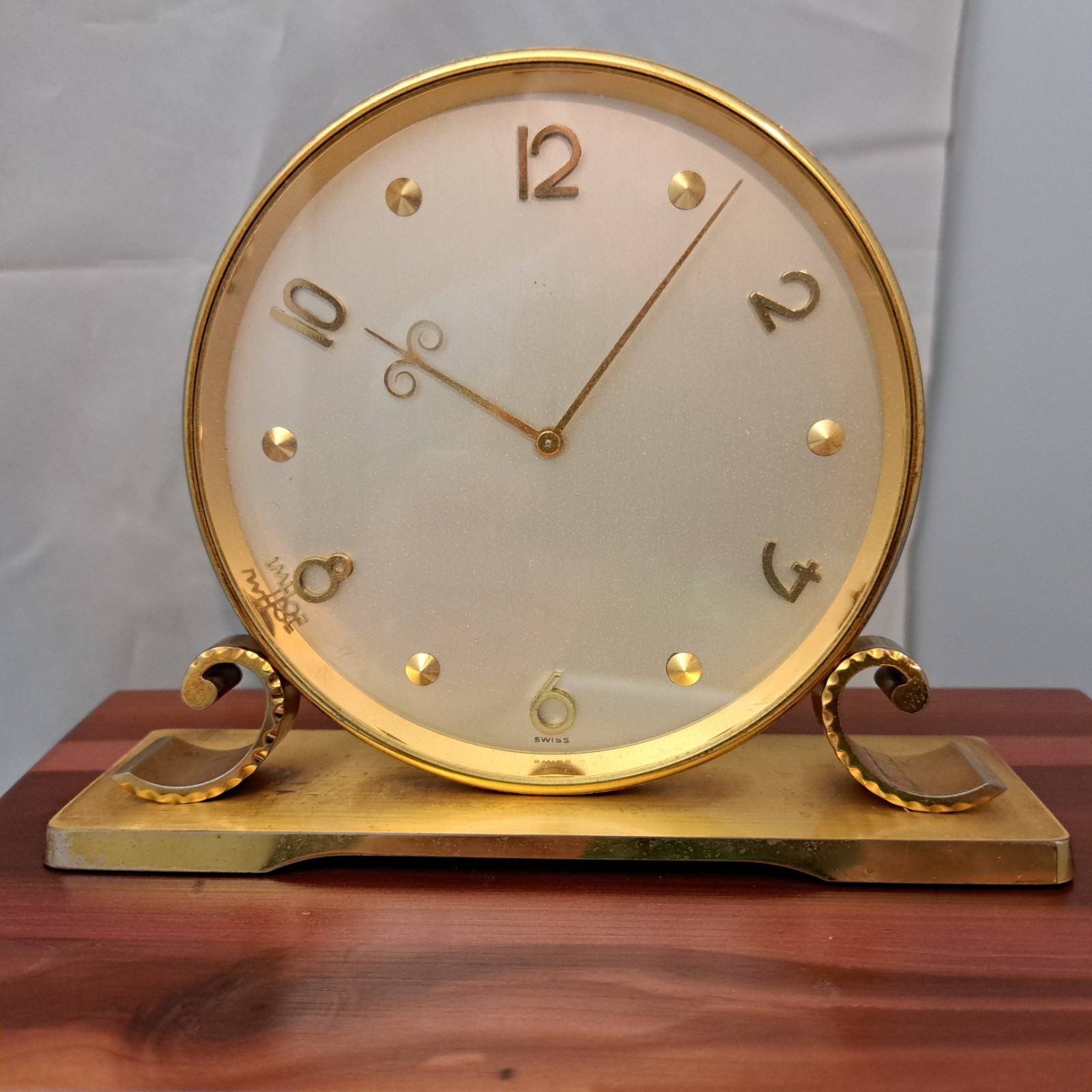 Vintage Imhof Swiss Made Brass Desk/Mantel Clock 8-Day 15 Jewels Running