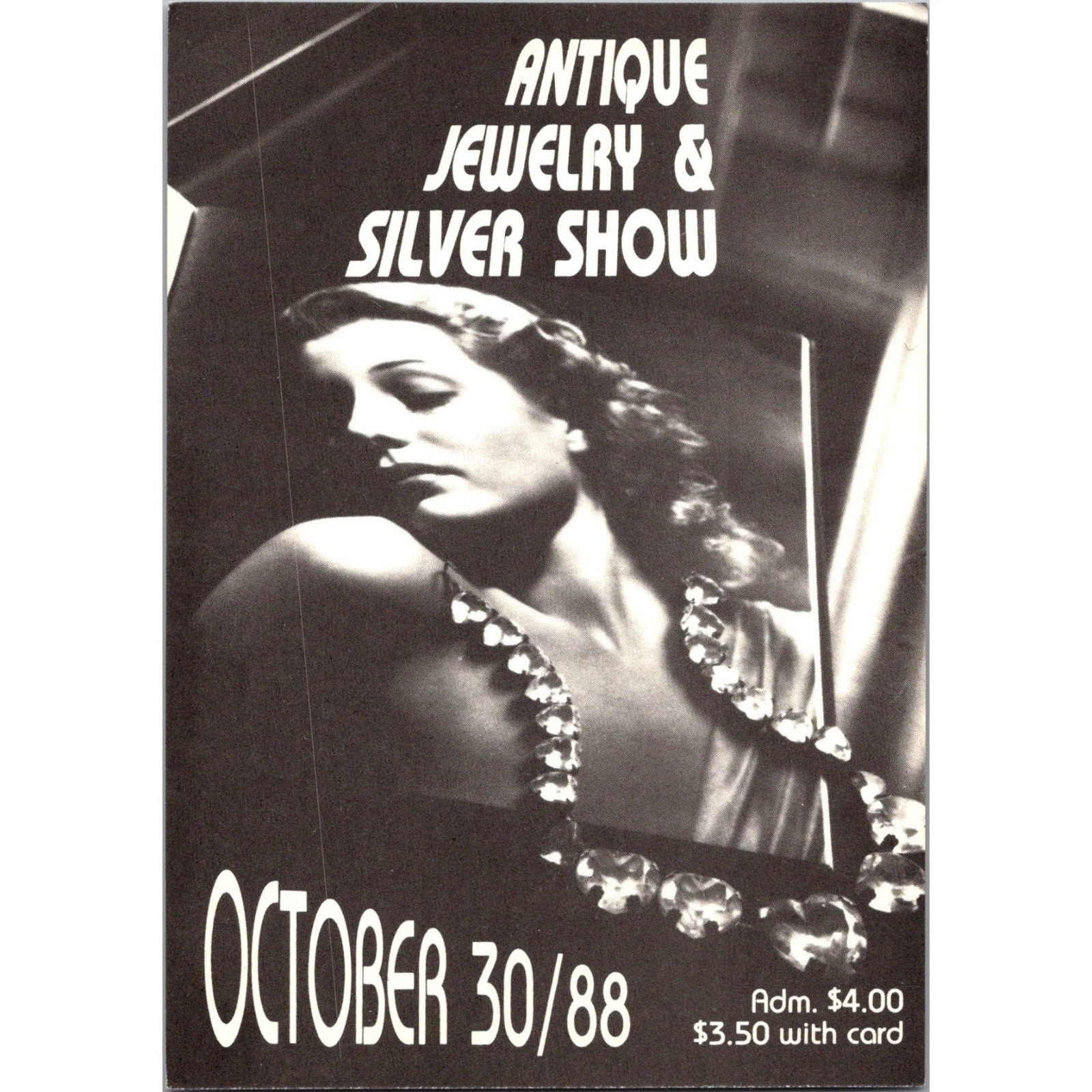 1988 Antique Jewelry Silver Show Pasadena CA Glamour Woman Postcard