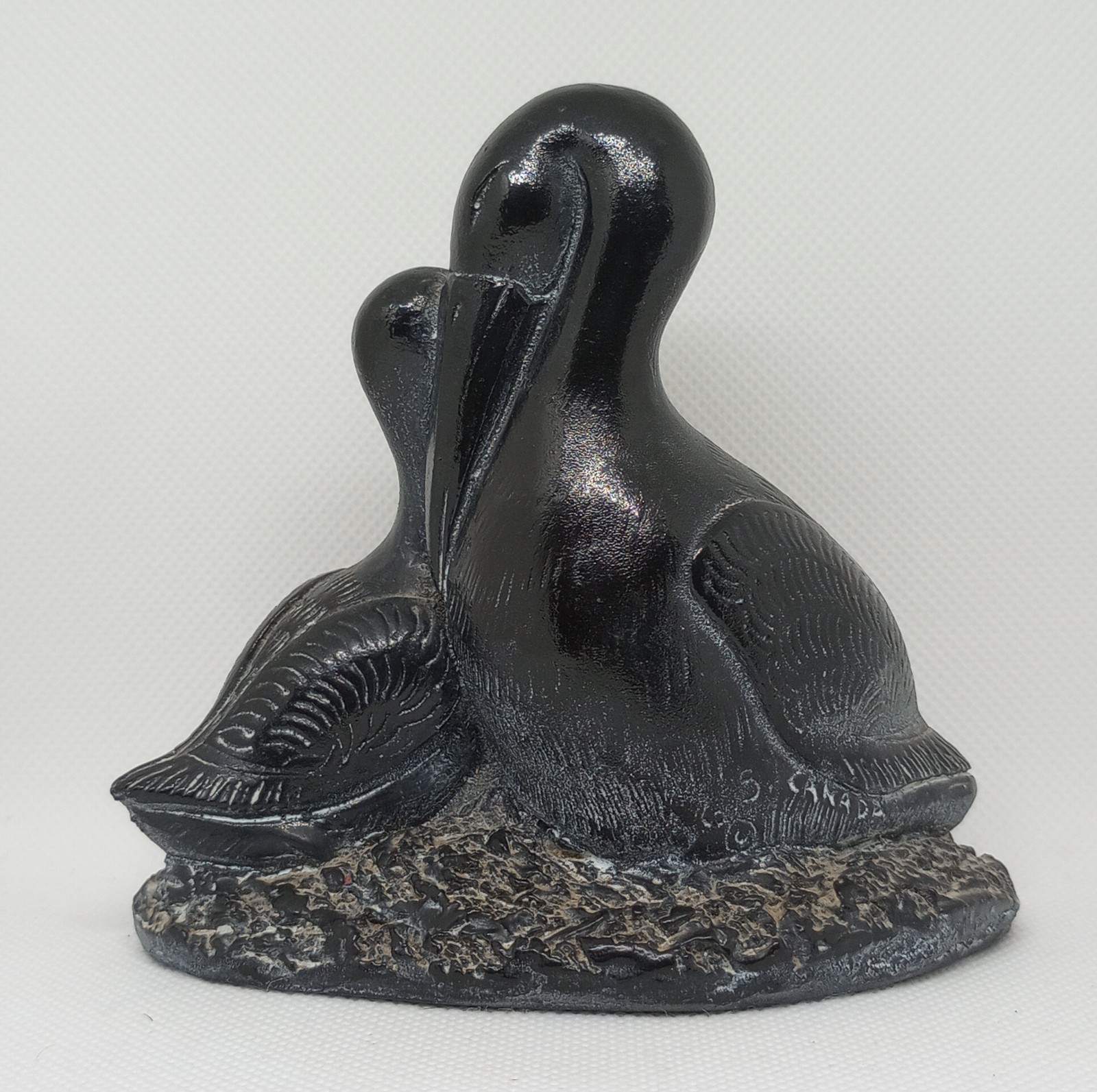 Aardvark Soapstone Pelicans Carving Mother and Chick Black Figure Canada Vintage Aardvark Soapstone Pelicans Carving Mother and Chick Black Figure Canada Vintage