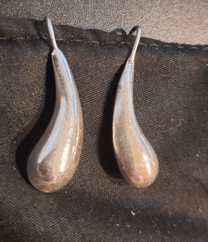 Sterling Silver Taxco Curved Large Drop Tear Earrings Mexico Pierced