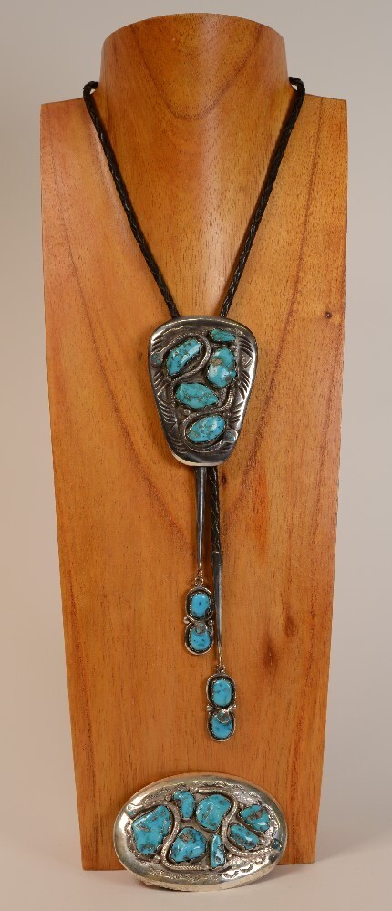 Sterling Silver and Turquoise Bolo / Buckle SET by Effie Calavaza