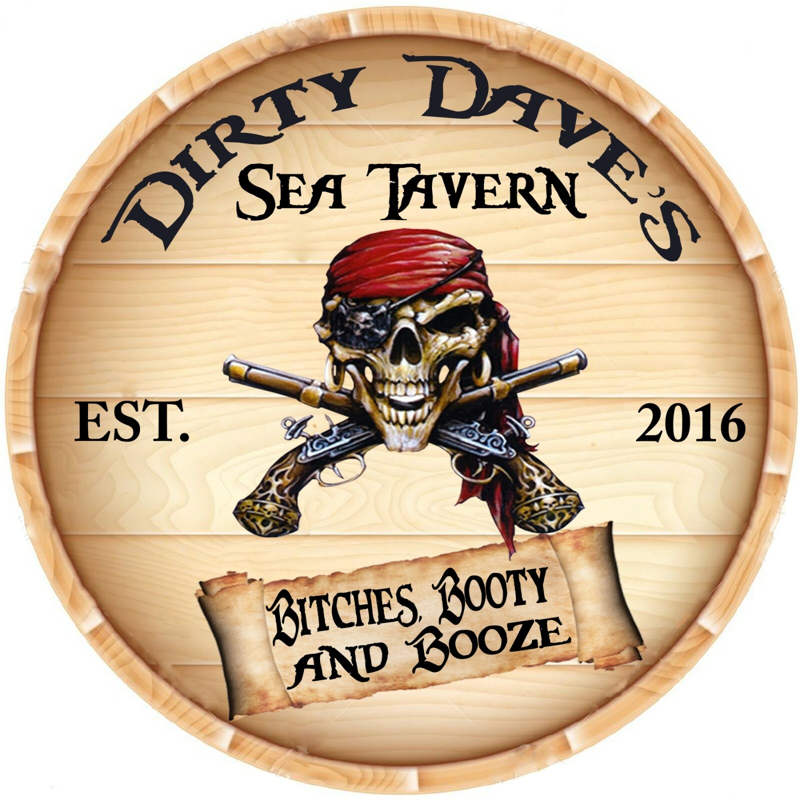 PERSONALIZED PIRATE  SEA TAVERN ROUND GARAGE METAL SIGN
