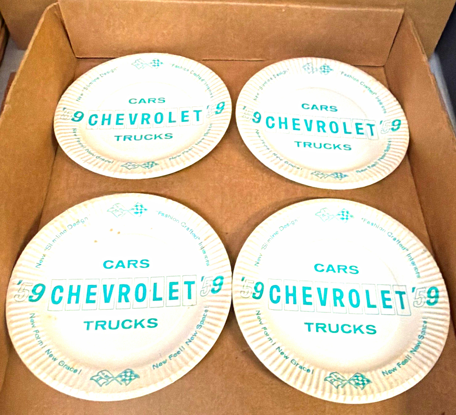 1959 Chevrolet Cars & Trucks Promo Paper Plates Set of 4 Green/White