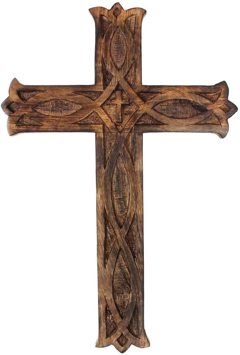 Handmade Antique Design Rustic Look Wooden Wall Hanging Cross Decorative Reli