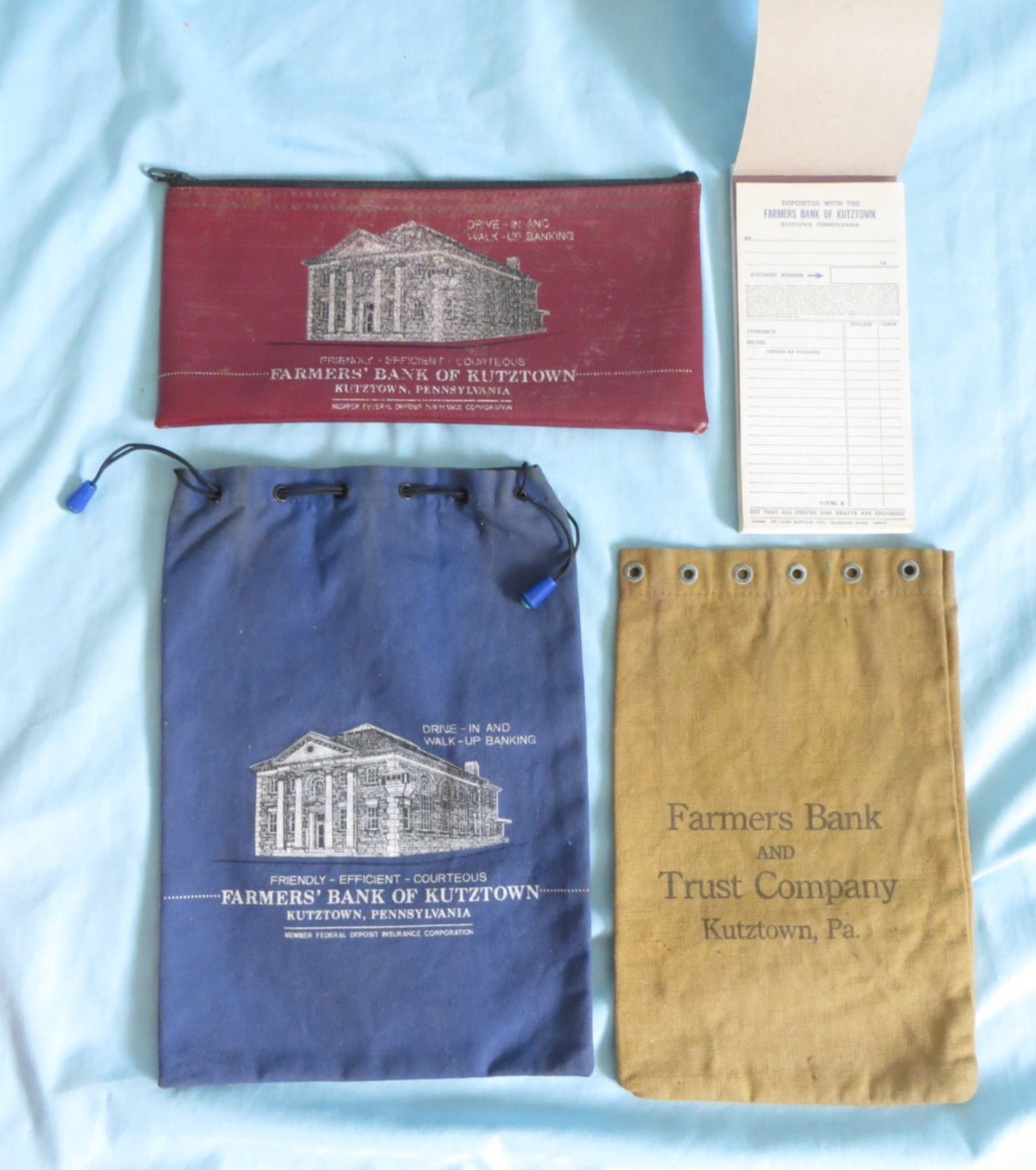 Vintage Farmers Bank Kutztown PA Money / Cash Bags & Deposit Slips - Lot of 4 Vintage Farmers Bank Kutztown PA Money / Cash Bags & Deposit Slips - Lot of 4