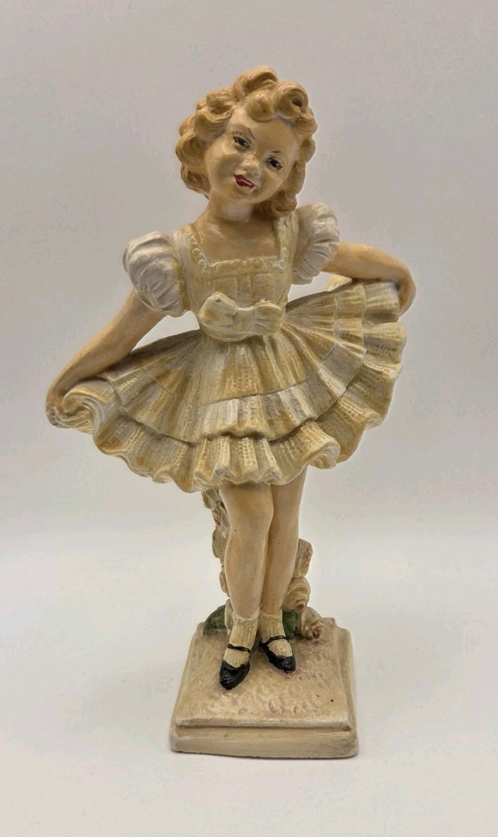 Rare Vtg 1930s Shirley Temple Chalkware Figurine Yellow Dress  Baby Takes a Bow