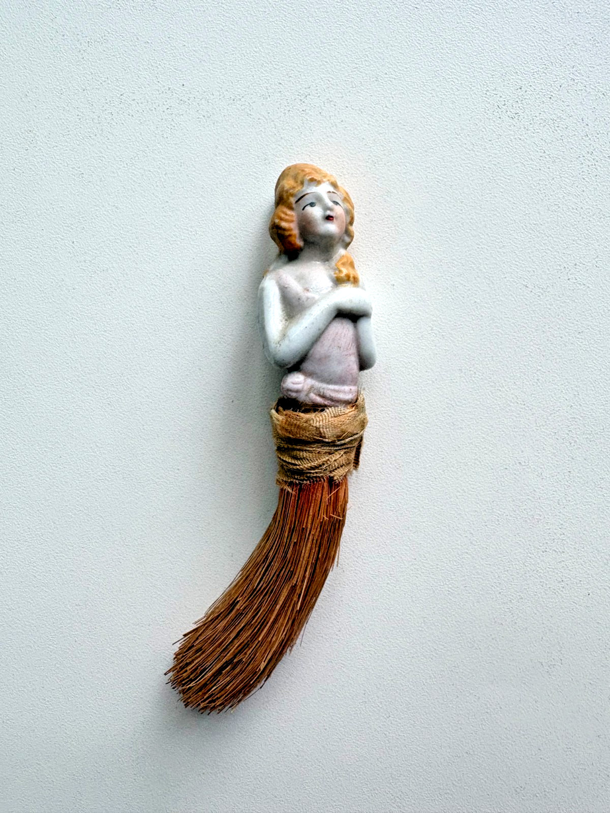 Vintage Japanese Bisque Lady Figural Whisk Broom JAPAN Half Doll Style