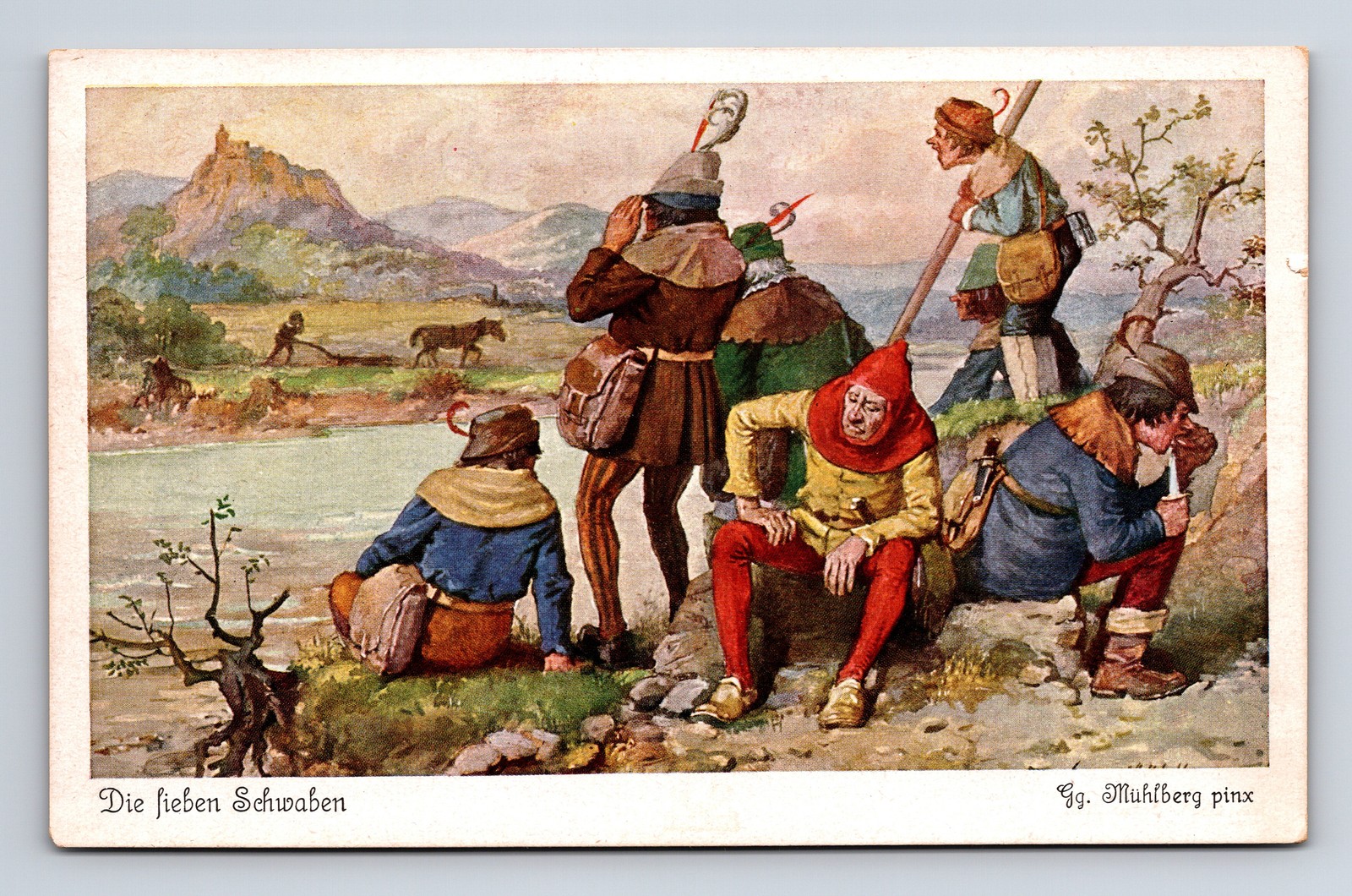 BROTHERS GRIMM Fairy Tale The Seven Swabians Take Rest GG Muhlberg 4538 Postcard BROTHERS GRIMM Fairy Tale The Seven Swabians Take Rest GG Muhlberg 4538 Postcard