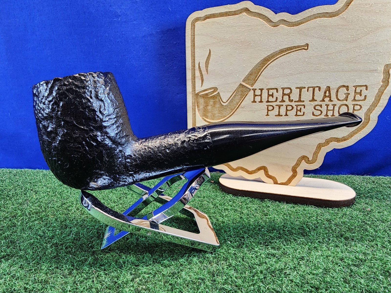 Black Sandblasted Straight Jumbo Billiard Italian Briar Pipe, Unsmoked