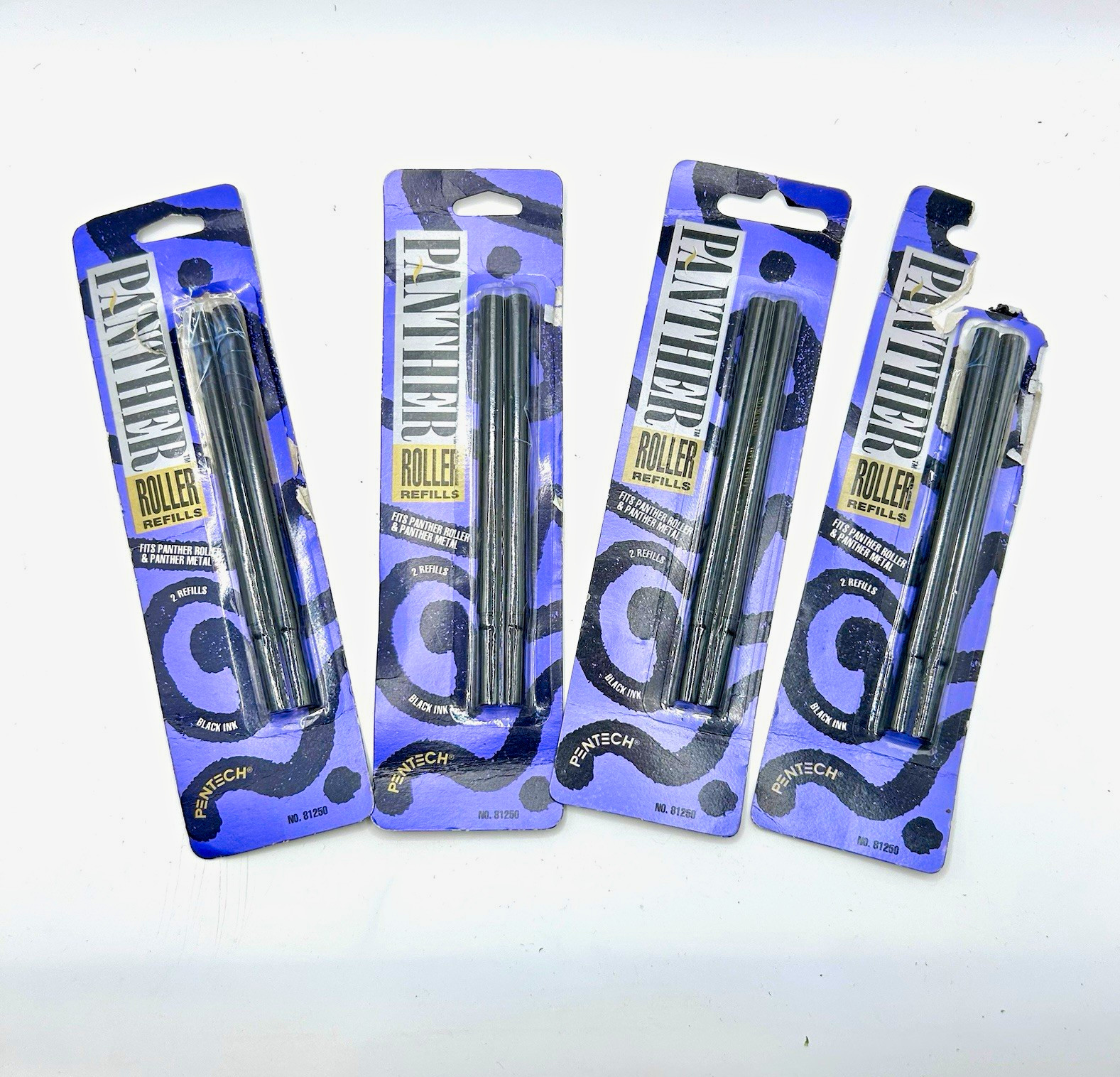 Vtg 1992 Pentech Panther Roller Pen Refills Black No 81250 NOS New Lot of 4 Read