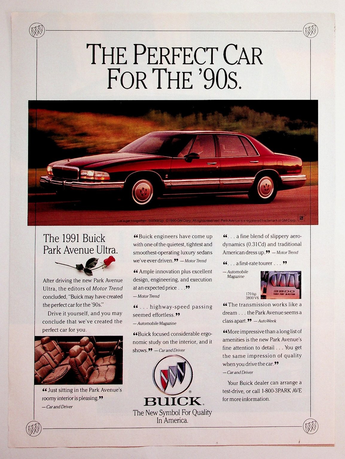 1991 Buick Park Avenue Ultra Car Ad Magazine Print Vintage Automobile Sedan 1991 Buick Park Avenue Ultra Car Ad Magazine Print Vintage Automobile Sedan