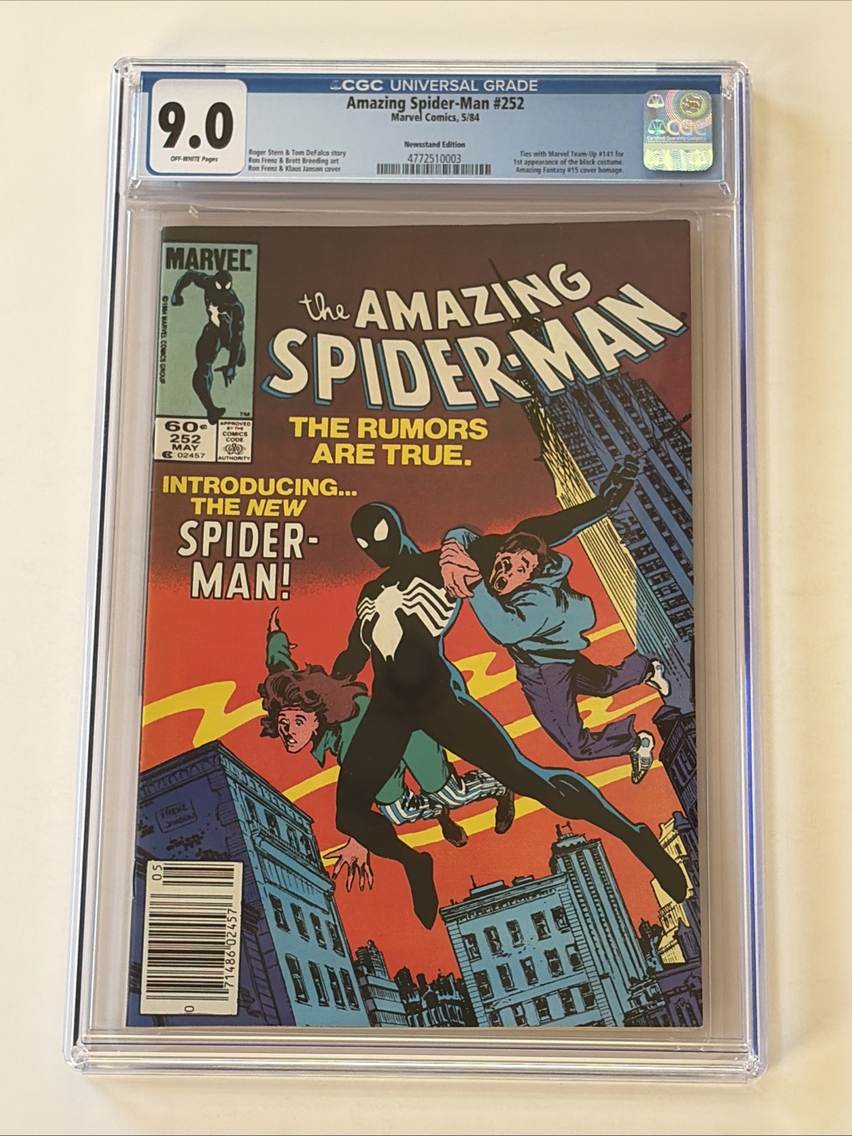 Amazing Spider-Man #252 (1984) CGC 9.0 Newsstand Variant - 1st Black Suit Marvel
