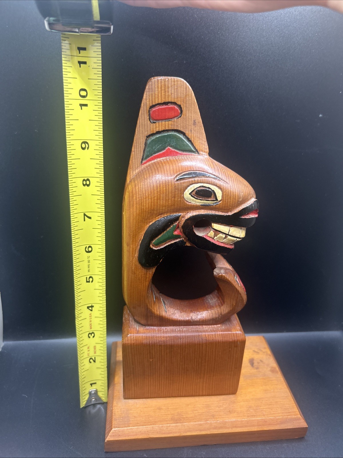 11” Tall Northwest Coast Style Wooden Fish Totem Wooden