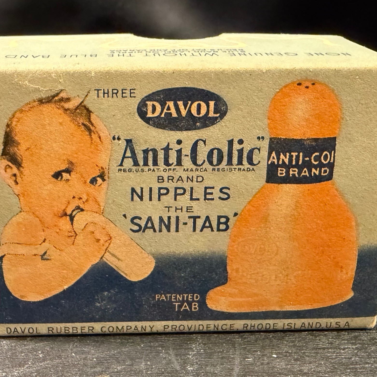 Vintage Davol Anti-Colic Sani-Tab Rubber Nipples No. 151 with Original Box 1943