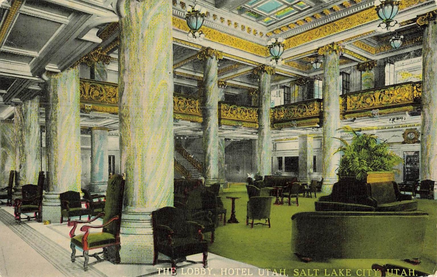 Hotel Utah Lobby Salt Lake City UT Postcard Souvenir Novelty 1910s
