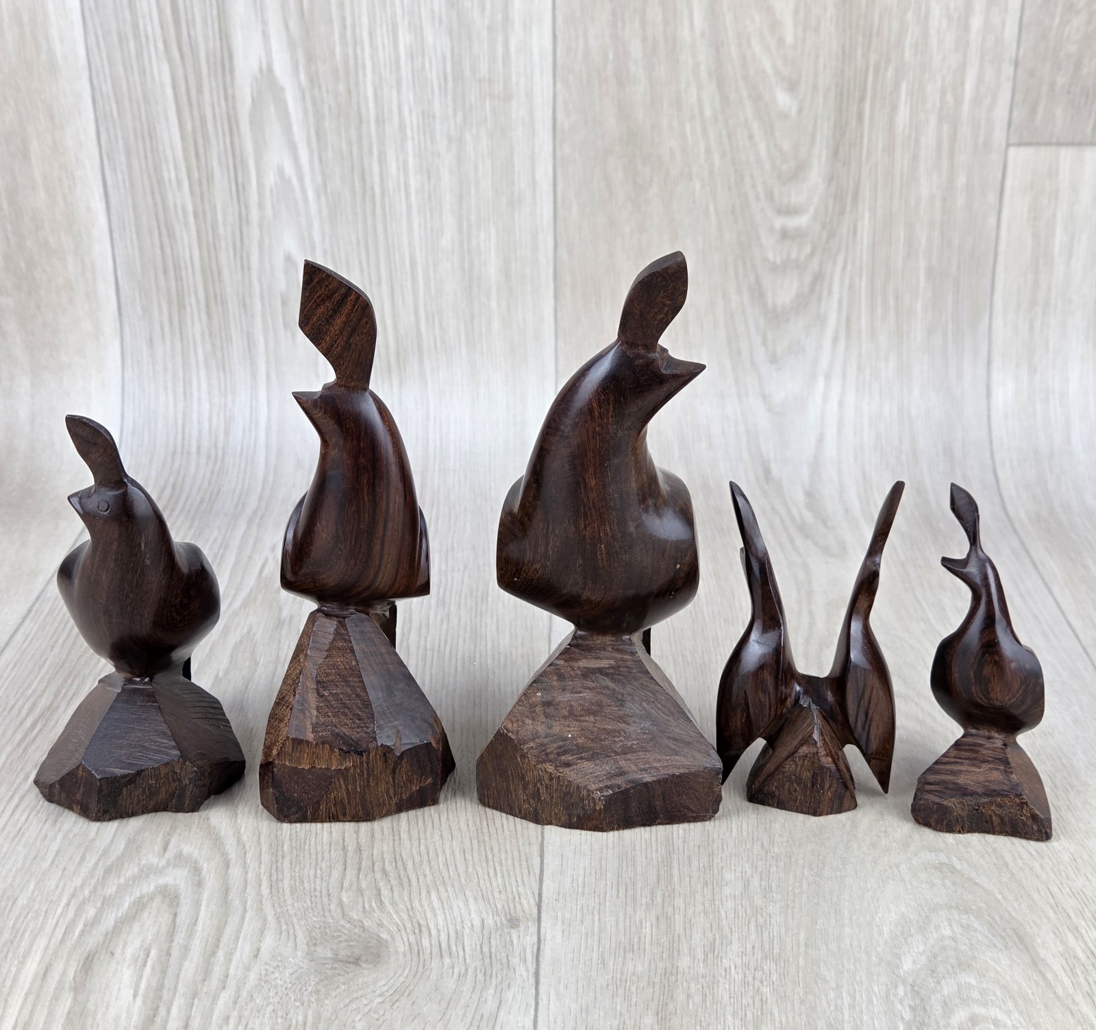 Vtg Hand Carved Iron Wood Quail Pheasant Figurines Lot of 5 Family Birds READ Vtg Hand Carved Iron Wood Quail Pheasant Figurines Lot of 5 Family Birds READ