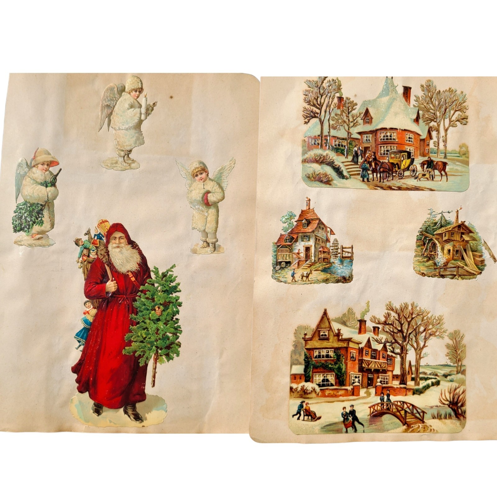 1880s Antique Santa Christmas Victorian Scrapbook Page Angels Die Cut Vintage