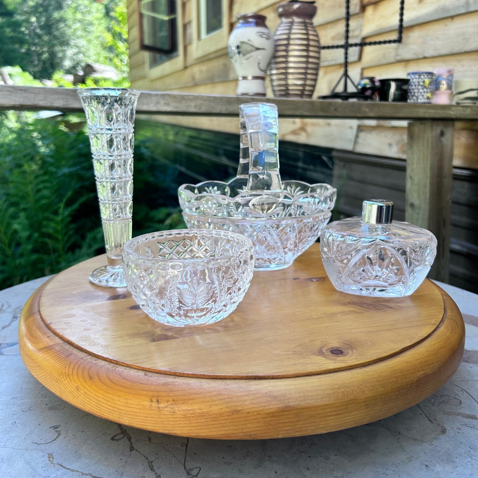 Vintage Crystal Glass Bundle Clear Basket Vase Bowl Perfume Bottle Waterford Lot