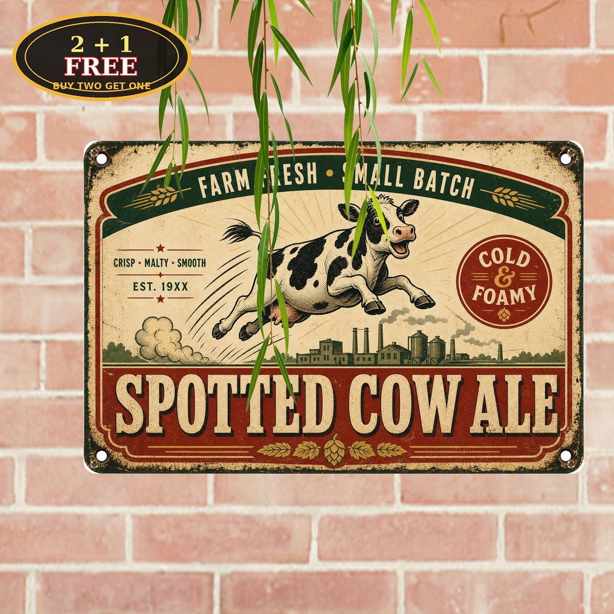 Spotted Cow Beer Funny Sign Retro Farmhouse Bedroom Bar Metal Plaque