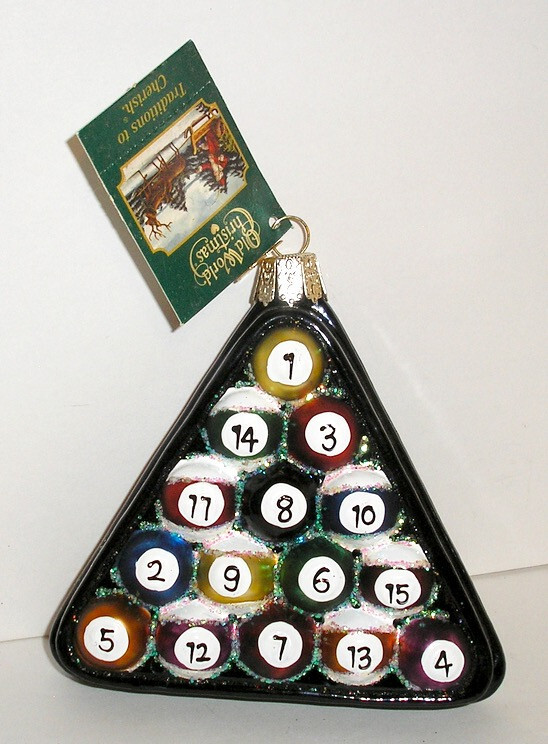 RACK BILLIARD POOL BALLS - OLD WORLD CHRISTMAS - GLASS ORNAMENT NEW W/TAG 44069