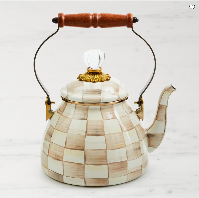MacKenzie-Childs Mocha Check Tea Kettle Stovetop Teapot Kitchen Cookware