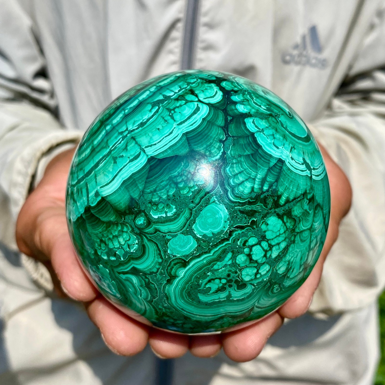 2.12LB Rare Natural Malachite quartz hand Carved sphere Crystal Healing