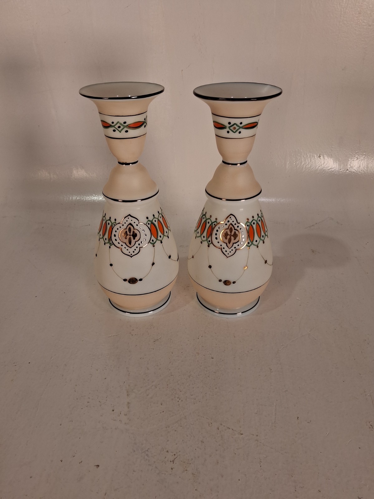 Beautiful Pair Of Bohemian Opaline Glass Blown And Painted Vases, 9\